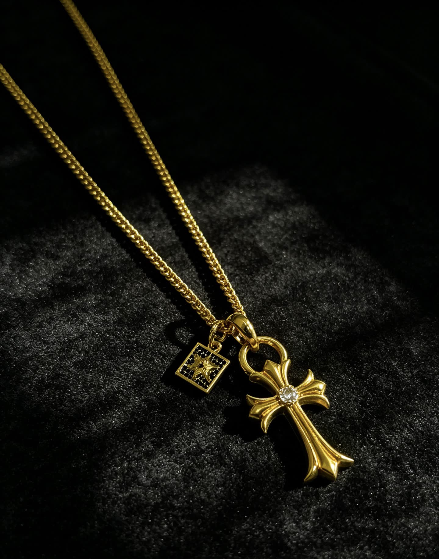 Chrome Hearts Gold-Plated Cross Pendant Necklace